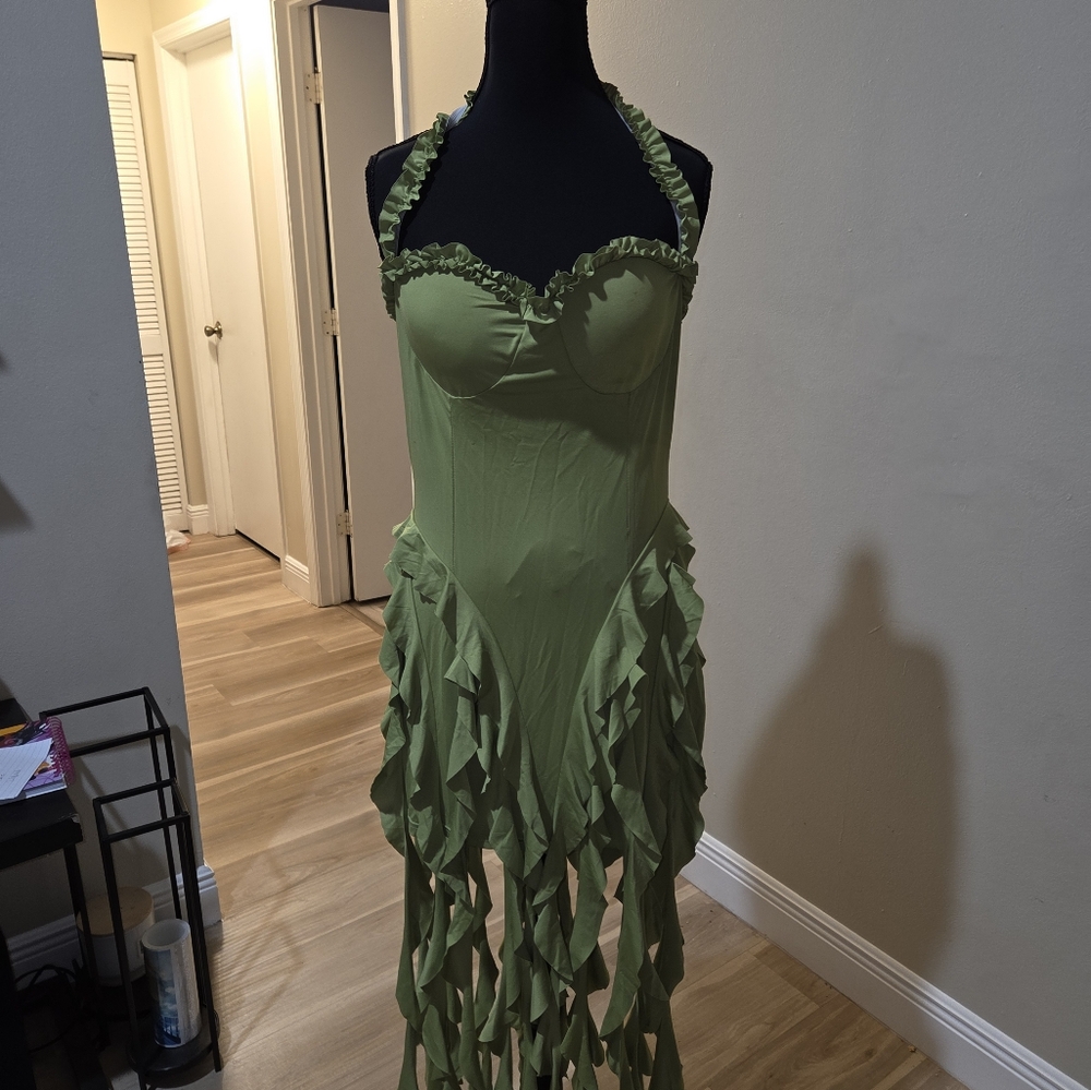 SHEIN Asymmetrical Green Ruffle Dress